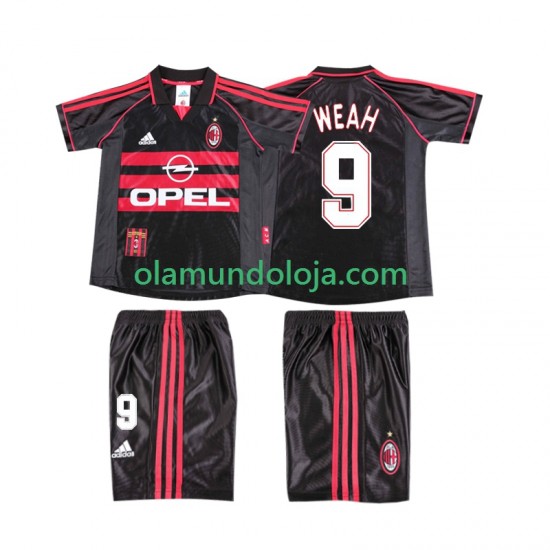 Camisola AC Milan WEAH 9 Retro Criança Equipamento Terceiro 1998 1999 Manga Curta